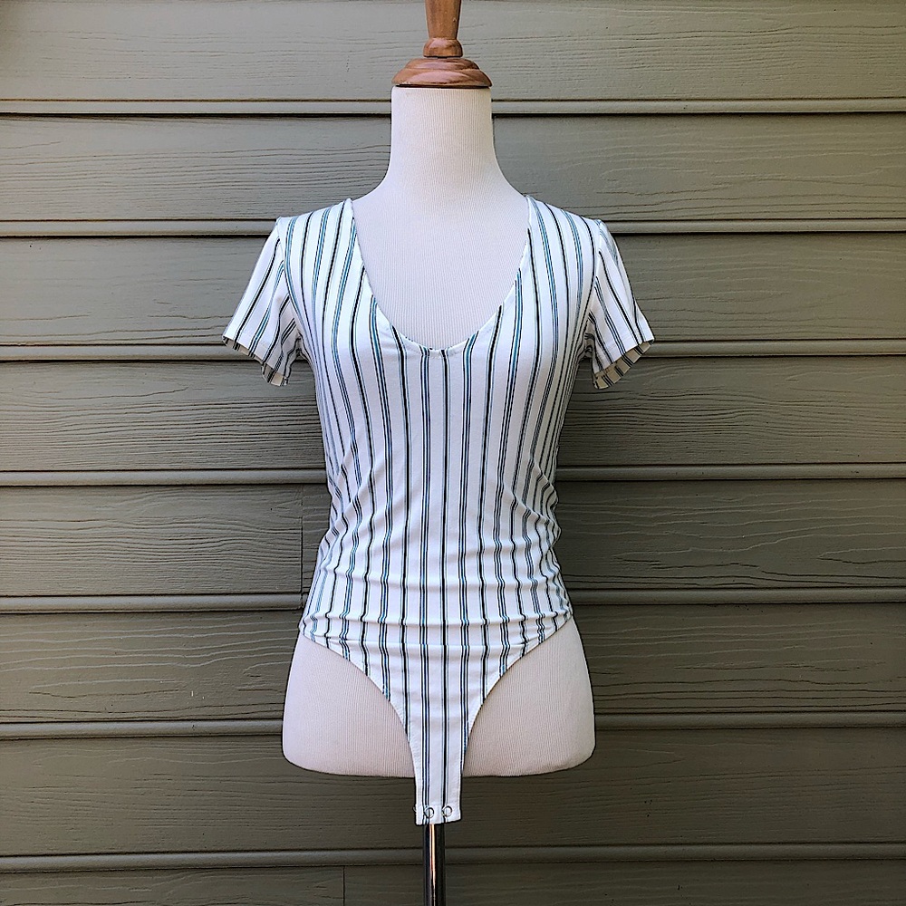Forever 21 Short Sleeve Striped Bodysuit- M